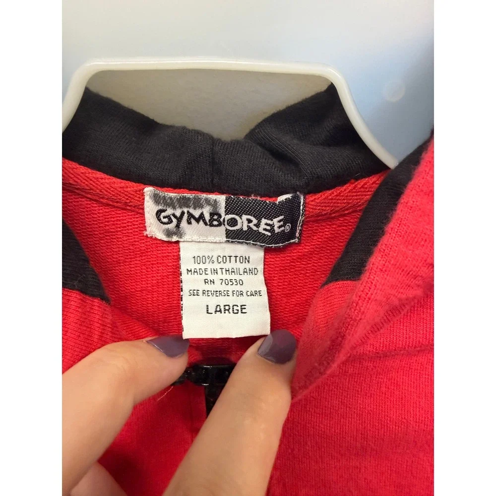 Vintage Gymboree Kids Large 6 Red Black Colorblock Field Trip Graphic Zip Hoodie